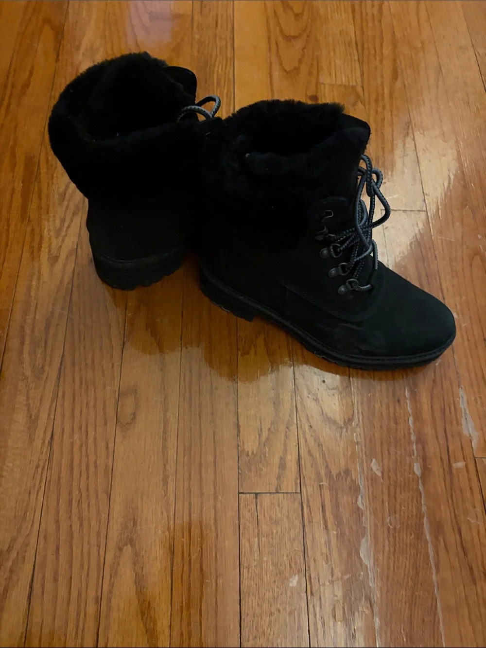 Black Faux Fur Lace-Up Women's Winter Boots
